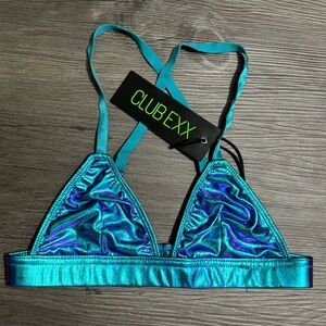 NWT Dolls Kill / Club Exx Indigo Holographic Triangle Bra Top